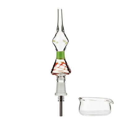 Glass hookah tip with green and red accents for Crown Nectar Collector Kit With Titanium Nail