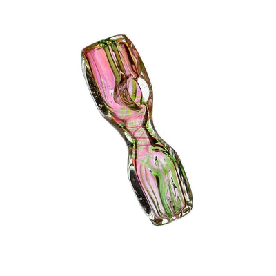 Cubic glass spoon with flat square design and swirling pink and green colors