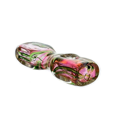 Colorful swirling glass paperweight with cubic glass spoon and flat square design