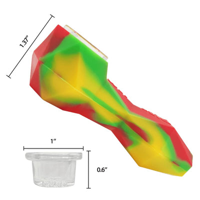 Red, yellow, and green silicone waxmaid Daimon hand pipe with glass bowl for durable smoking