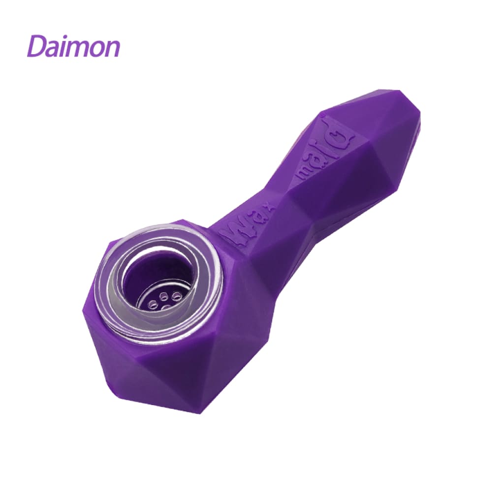 Purple geometric waxmaid Daimon silicone hand pipe for durable smoking sessions