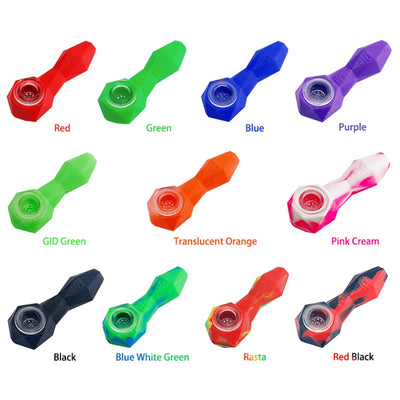 Colorful silicone smoking pipes showcasing the Waxmaid Daimon Silicone Hand Pipe design