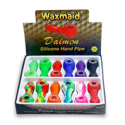 Colorful Waxmaid Daimon Silicone Hand Pipe display for durable and food-safe smoking accessories