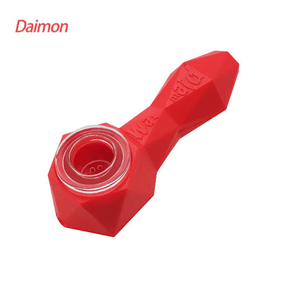 Red faceted smoking pipe from Waxmaid Daimon Silicone Hand Pipe collection