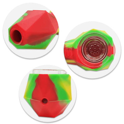 Red green yellow silicone smoking pipe from Waxmaid Daimon Silicone Hand Pipe collection