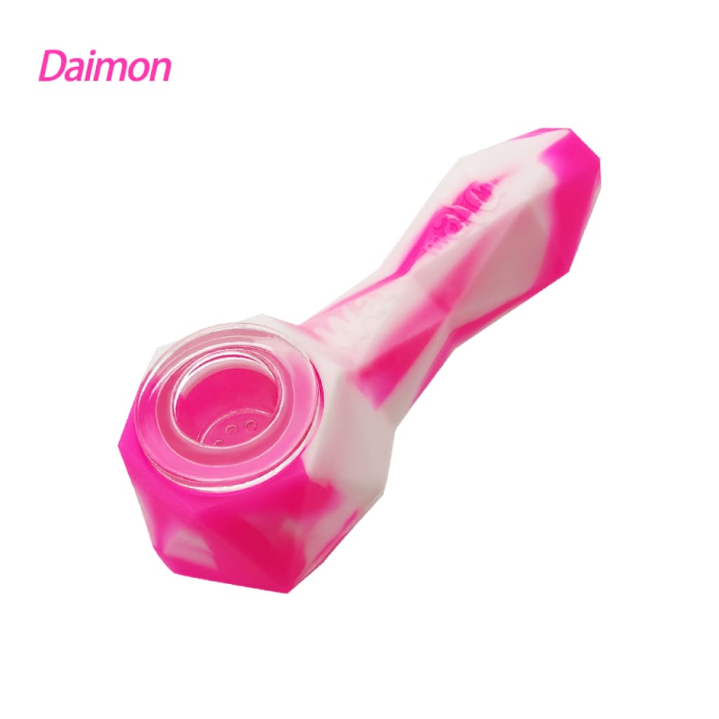 Pink and white silicone waxmaid Daimon hand pipe for durable smoking experience