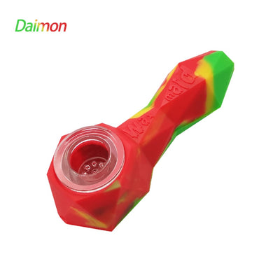 Red yellow green silicone pipe from Waxmaid Daimon Silicone Hand Pipe collection