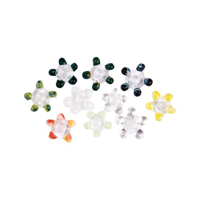 Daisy style glass pipe screens featuring colorful flower-shaped beads - 10 Pack