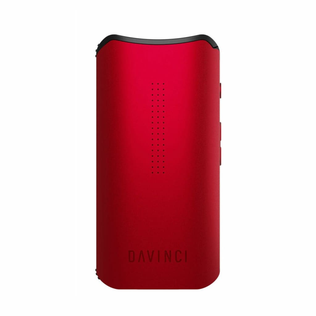 Red portable battery pack with DaVinci branding for Davinci IQC vaporizer with temperature control and app connectivity