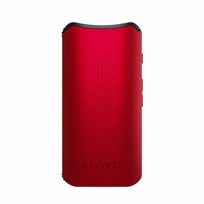Red portable battery pack with DaVinci branding for Davinci IQC vaporizer with temperature control and app connectivity