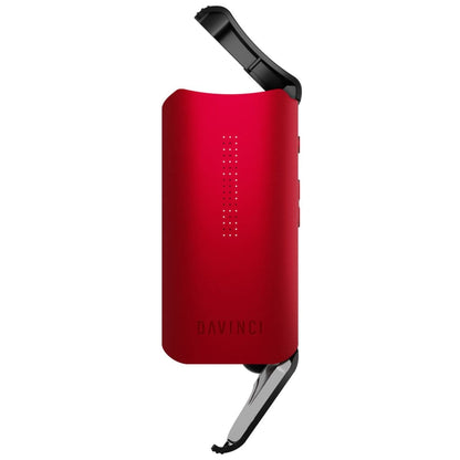 Red Davinci Iqc Vaporizer with black mouthpiece, silver heating element, and app connectivity