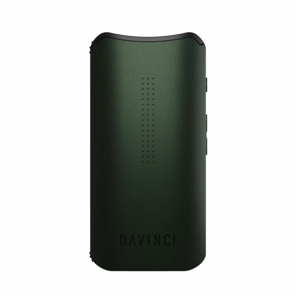 Dark green portable battery pack with perforated design for Davinci IQC vaporizer with temperature control and app connectivity