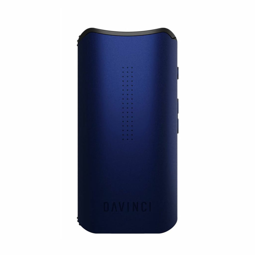 Navy blue portable power bank with perforated design for Davinci IQC vaporizer with temperature control and app connectivity