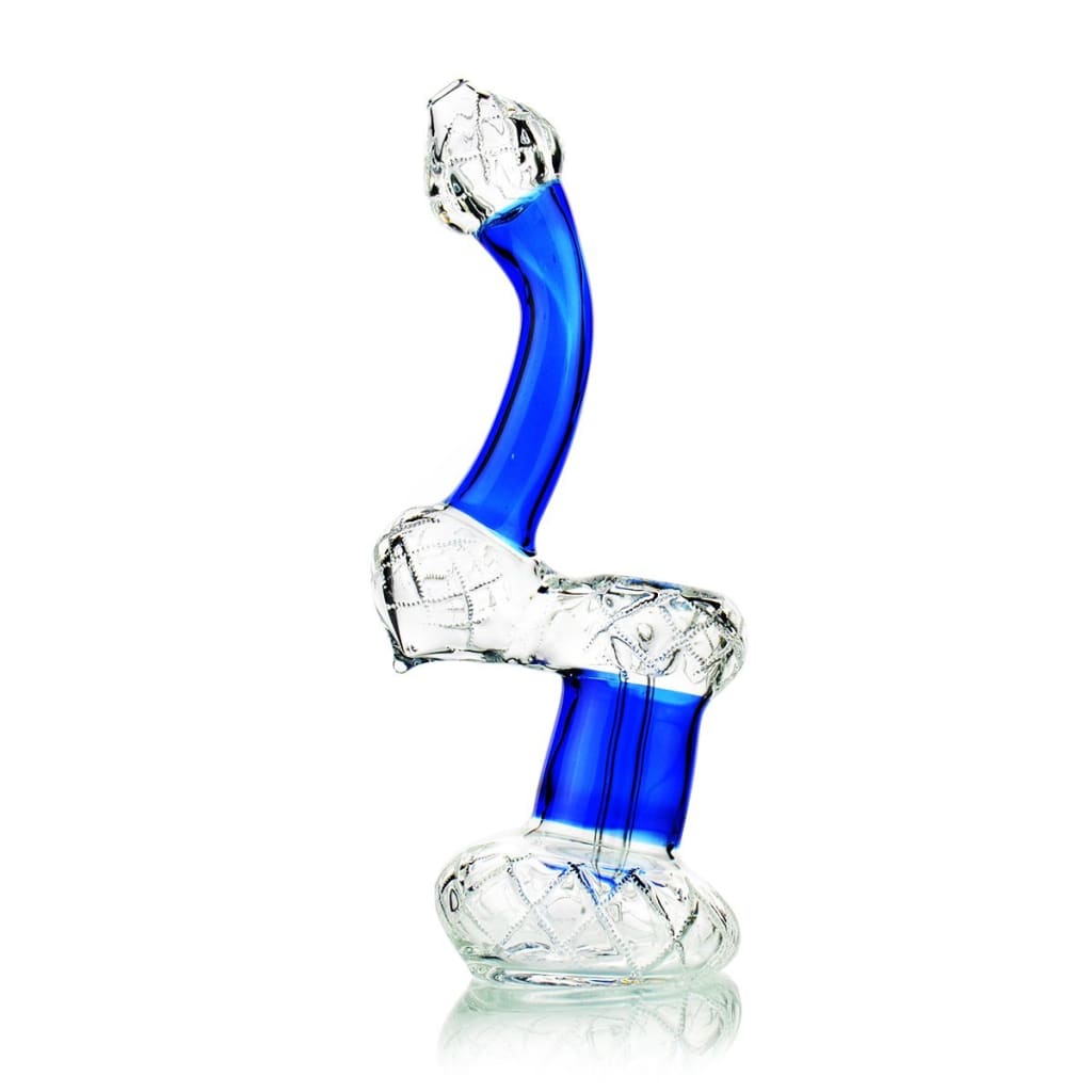 Blue and clear Diamond Glass Bubbler with downward sloping neck and carb hole