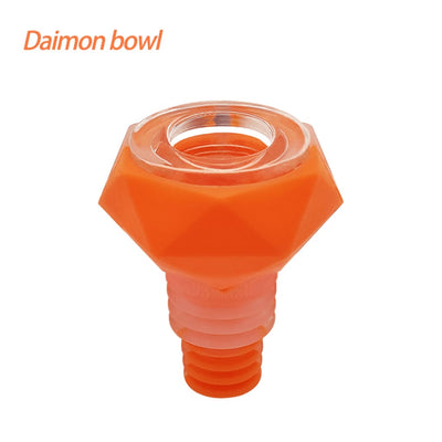 Orange hexagonal silicone hookah bowl with glass rim from Waxmaid Diamond Silicone Pipe Bowl