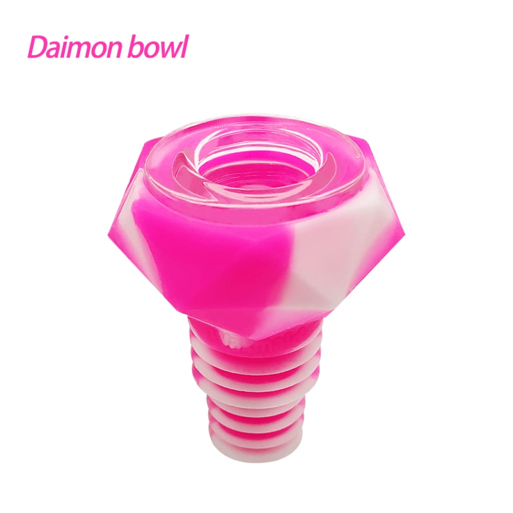 Pink and white diamond silicone hookah bowl with spiral ridges and durable silicone body