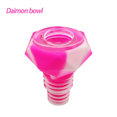 Pink and white diamond silicone hookah bowl with spiral ridges and durable silicone body