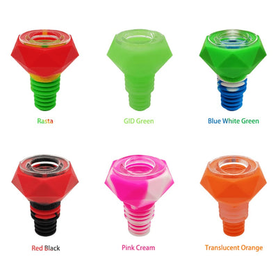 Colorful hexagonal drip tips for Waxmaid Diamond Silicone Pipe Bowl’s durable silicone body