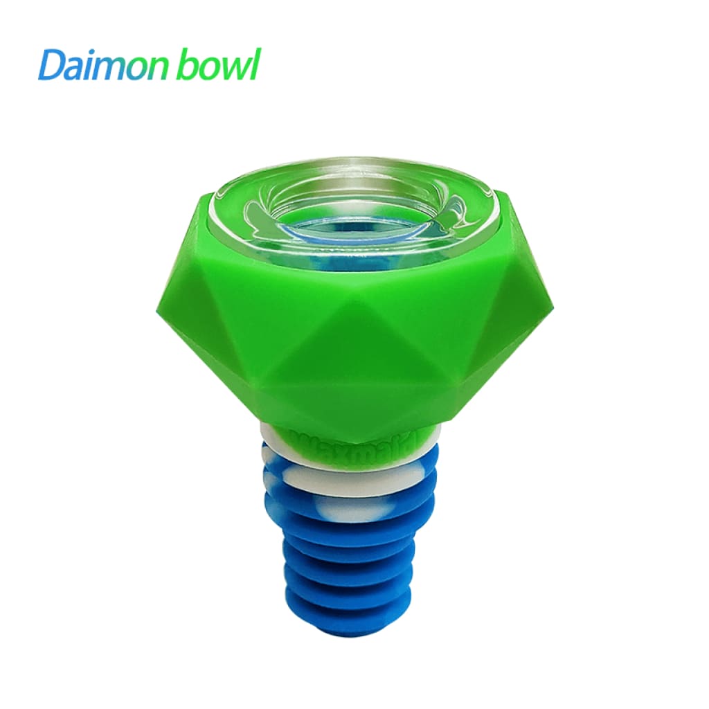 Green and blue geometric hookah bowl with ridged base in strong durable silicone design