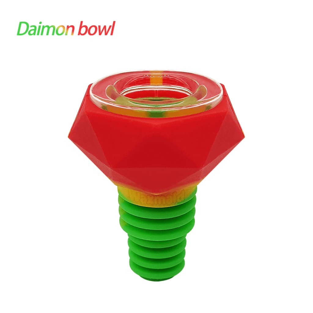 Red and green Waxmaid Diamond Silicone Pipe Bowl with strong durable silicone body
