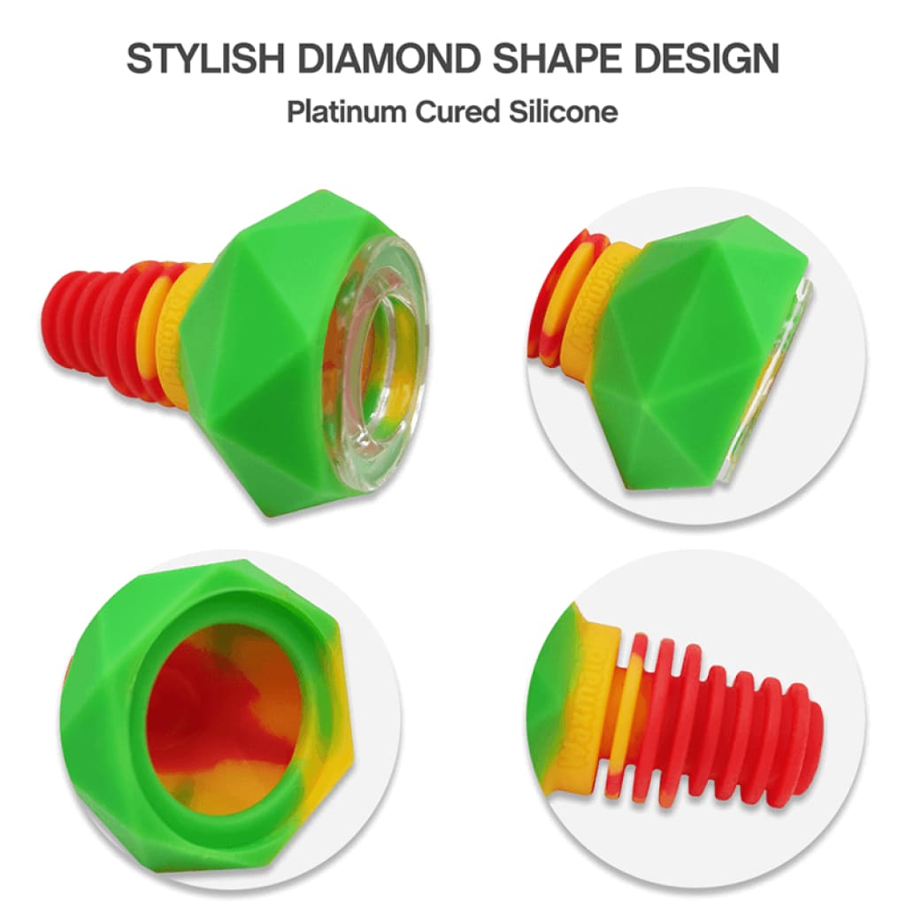 Diamond-shaped green silicone bottle stopper with red threading for strong durable silicone use
