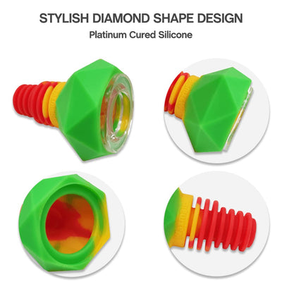 Diamond-shaped green silicone bottle stopper with red threading for strong durable silicone use