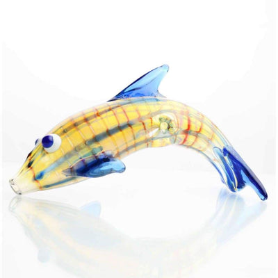 Perfect dolphin 5-inch glass pipe with personal smoking bowl in vibrant yellow and blue