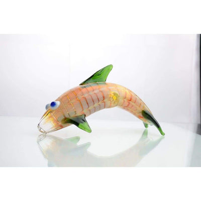 Dolphin-shaped 5-inch glass pipe with personal smoking bowl and colorful glass fish figurine
