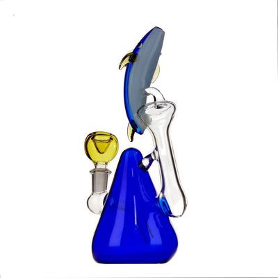 High-quality borosilicate glass recycler bong with a blue base and dolphin mouthpiece