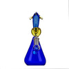 Decorative blue and yellow glass recycler bong with an ornate stopper, high-quality borosilicate