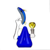 Glass recycler bong shaped like a dolphin, high-quality borosilicate glass, blue base, yellow bowl