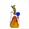 Colorful glass recycler bong with dolphin handle, blue bowl; high-quality borosilicate glass