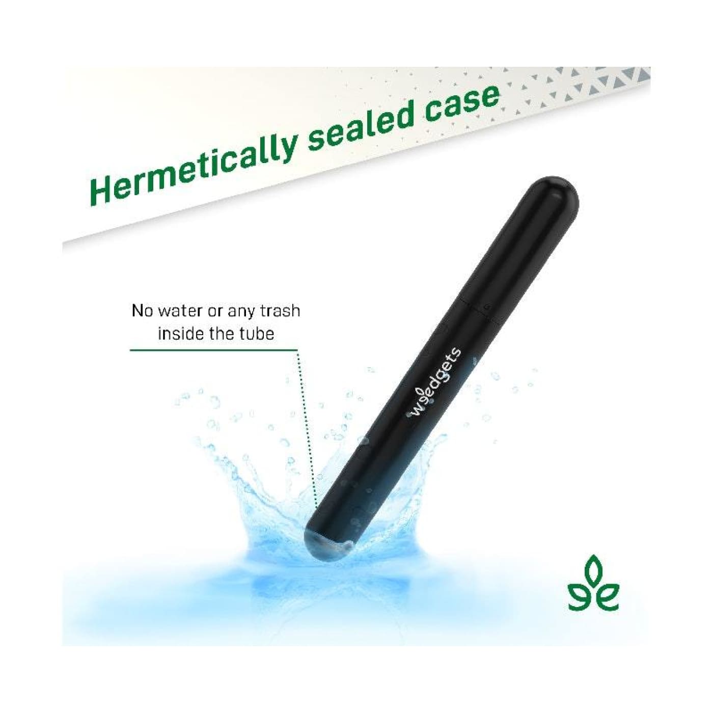 Black cylindrical ’Wotofo’ aluminum doob tube in water splash; ideal doob tube weed pipe
