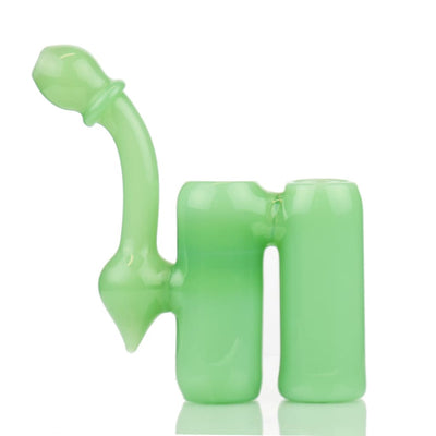 Double chamber bubbler color tube: light green glass with curved neck and two-chamber base