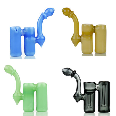 Double chamber bubbler color tube in blue, yellow, green, and black glass pipes