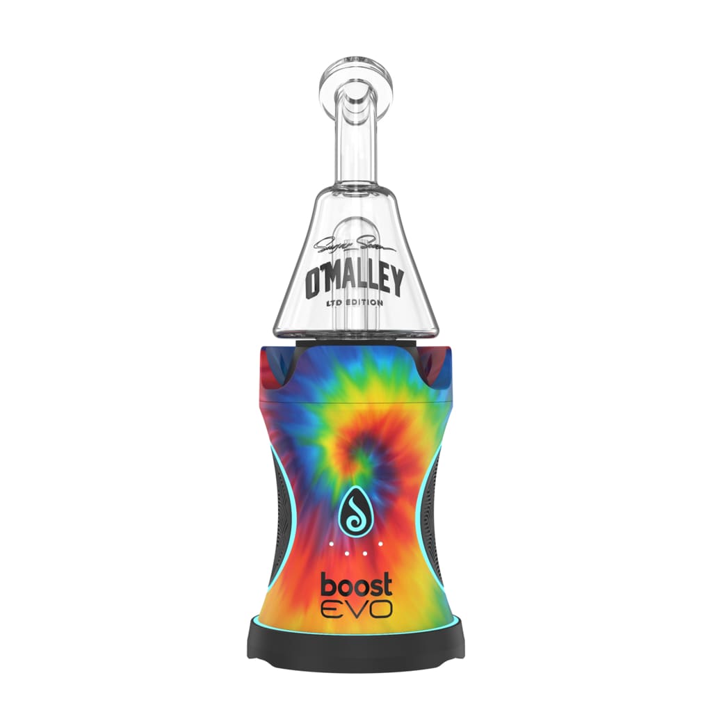 Glass bottle of O’Malley liquor on colorful Boost Evo Collab Sugar Sean Edition Tie Dye Release