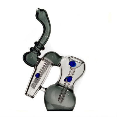Duotone Double Bubbler Hand Pipe featuring a blue-accented curved neck design