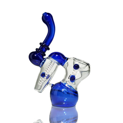 Cobalt blue and clear glass Duotone Double Bubbler hand pipe with decorative accents