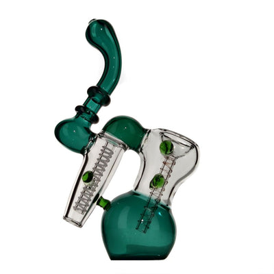 Duotone Double Bubbler Hand Pipe features a glass water pipe with green accents