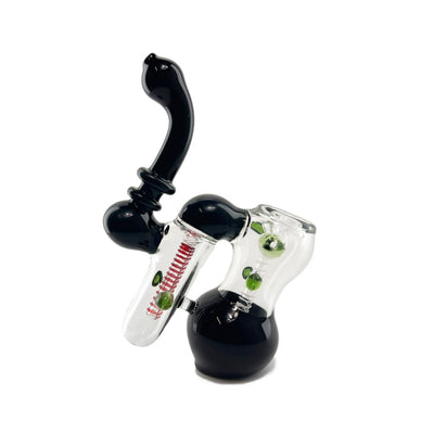 Duotone Double Bubbler Hand Pipe with black and green accents, 7-inch glass design