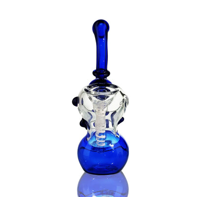 Cobalt blue and clear glass bottle in Duotone Double Bubbler Hand Pipe design