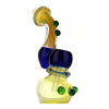 Duotone fumed glass bubbler with green accents and a unique curved shape