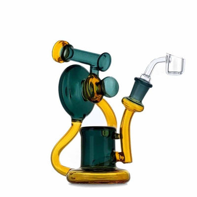 Duotone Inline Recycler: Colorful glass water pipe, curved tubes, round base, premium scientific glass