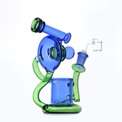 Duotone Inline Recycler - Colorful scientific glass water pipe in blue and green hues