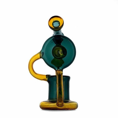 Duotone Inline Recycler - Colorful glass pipe with circular chamber & yellow accents