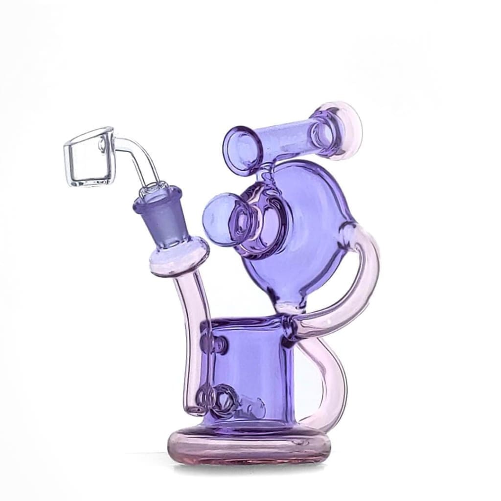 Duotone Inline Recycler - Intricate purple glass water pipe with multiple chambers