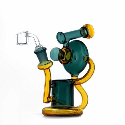 Duotone Inline Recycler: Colorful scientific glass water pipe with curved design and chambers