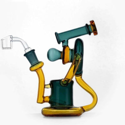 Duotone Inline Recycler - Colorful glass water pipe with curved tubes and multiple chambers