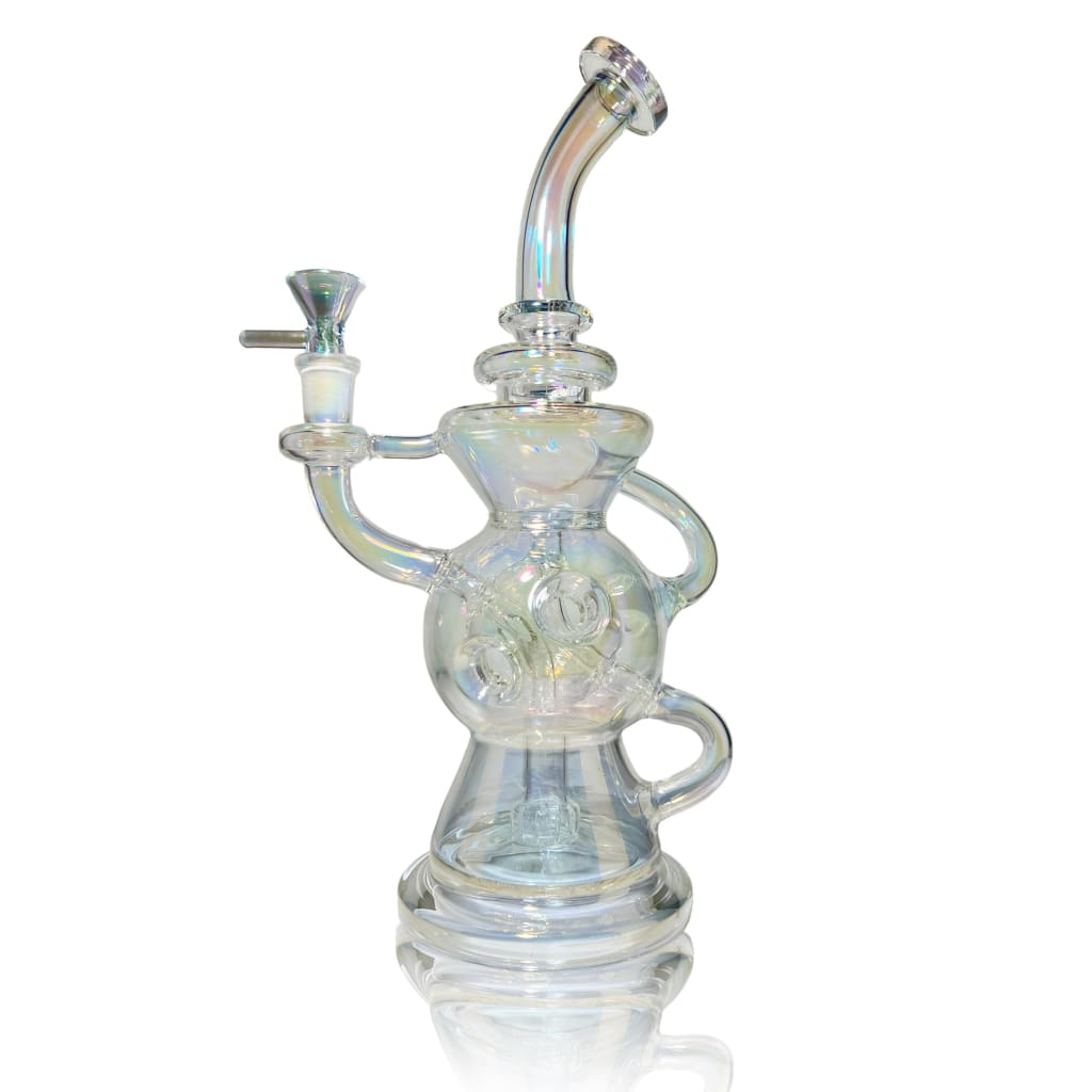 Ornate Glass Water Pipe, Multiple Chambers, Curved Neck - Astro Recycler For Bubbling Water Infusion