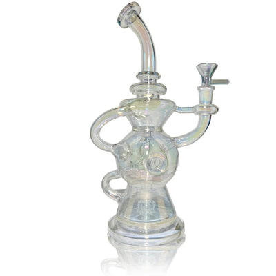 Ornate Glass Astro Recycler With Multiple Chambers And Curved Mouthpiece Bubbling Water Infusion